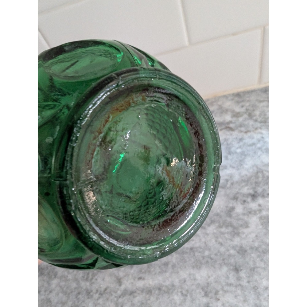 VTG Emerald Green Pressed Glass Diamond Pattern Bud Vase 6.5" With Ribbed Neck - Picture 3 of 9